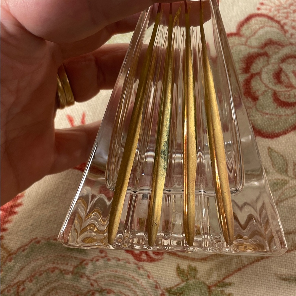 Royal Gallery Lead Crystal Glass Perfume with Topper and Striated Gold Accents - Picture 12 of 13